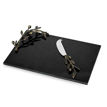 Olive Dark Nickel Cheese Tray with Knife