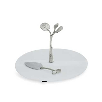 Botanical Leaf White Cheese Tray with Knife