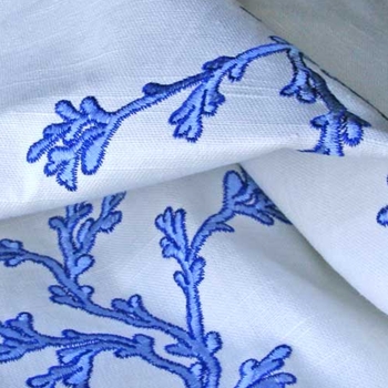 Blue Embroidered Toile Coral Point