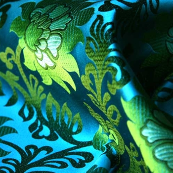 Teal Silk Brocade Peony