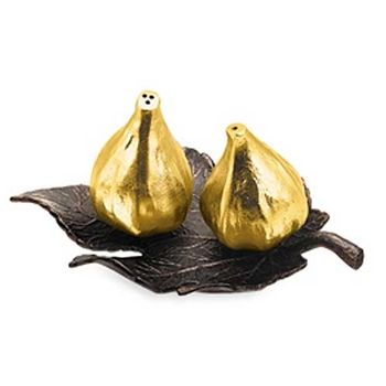 Fig Leaf Gold Salt & Pepper w/ Leaf Tray