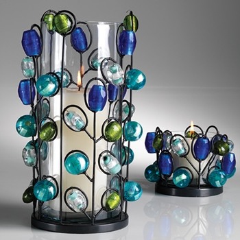 Bejewelled Teal Gemstone Hurricane Lamp