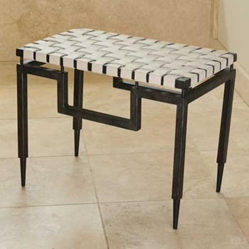 Leather & Iron Black & White Bench