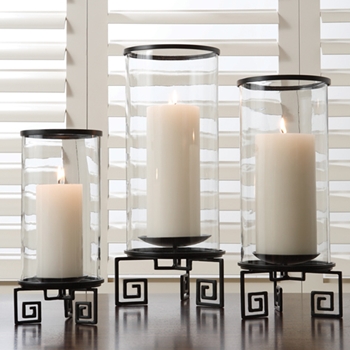 Greek Key Patina Hurricane Lamp
