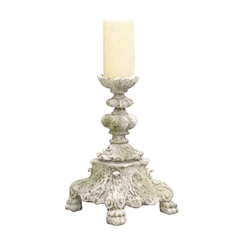 Candle Holder Baroque 8W/13H White Moss