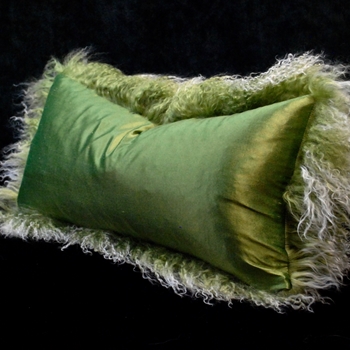 Tibet Fur Kiwi with Shantung Kiwi Emerald Titan Silk reverse Cushion 24W/12H
