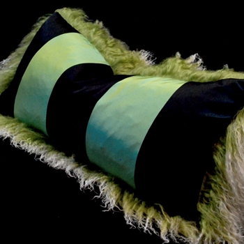 Tibet Fur Kiwi with Jade Black 4.5in Silk Stripe Reverse Cushion 24W/12H