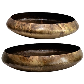 Bowl - Low Round Metal Antiqued Brass 20 or 18x3H Sold Individually *