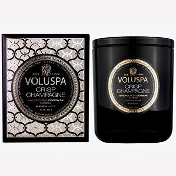 Voluspa - Maison Noir - Crisp Champagne Lidded Black Glass Candle in Gift Box  9.5OZ, 60 Hour