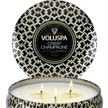 Voluspa - Maison Noir - Crisp Champagne Lidded 3 Wick Candle Tin 12OZ, 40 Hour