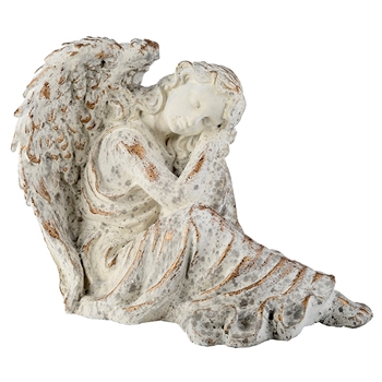 Figure - Angel Resting 19x14x15H Antique White Resin