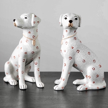 Dog - Vintage Chinois Crackle White Coral 7x4x10in 2 Styles Sold Individually