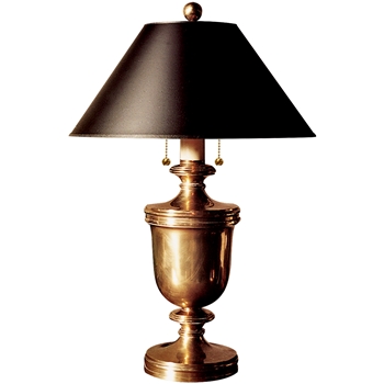 Lamp Table - Classical Urn Form Medium Table Lamp in Antique-Burnished Brass / Black Shade - 15W/25H