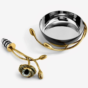 Aram Anemone Coaster & Stopper Set Brass & Stainless Steel 6W/6H