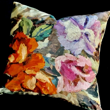 Designers Guild Cushion - Tapestry Flower Mocha Damson 22SQ. Luxurious Velvet & Down Insert.