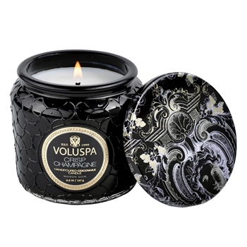 Voluspa - Maison Noir - Crisp Champage Lidded Black Glass Petite Jar 4.5 OZ, 35HR
