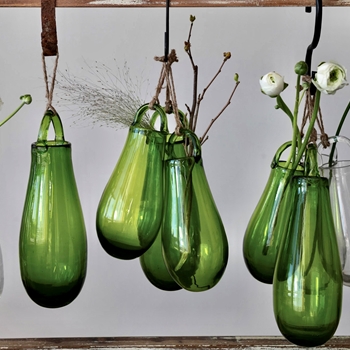 Vase - Hanging Green Bulb Glass - 3x8inches