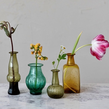 Vase - Bud - Vintage Pressed Glass Asst Shapes & Teal, Olive, Amber 5-7in Sold Individually