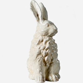 Figure - Rabbit Curly Sitting Up Antique White Crackle Ceramic 11W/8D/18H