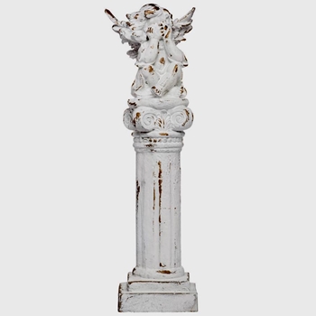 Finial - Column Cherub Antique White  8W/24H