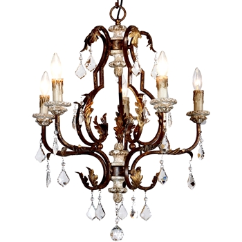 Chandelier -  Bertina Rustic Wrought Iron & Crystals 5 Arm E12 20W/28H