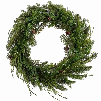 EVW - Wreath - Forest Club Mix Green with Cones 22in- XDW047-GR