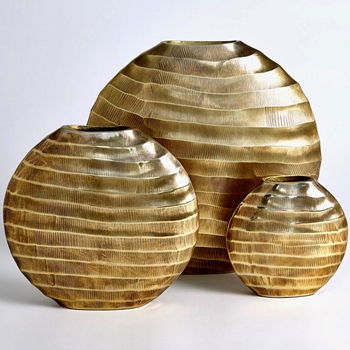 Vase - Chased Oval Gold Medium 12x3x11H