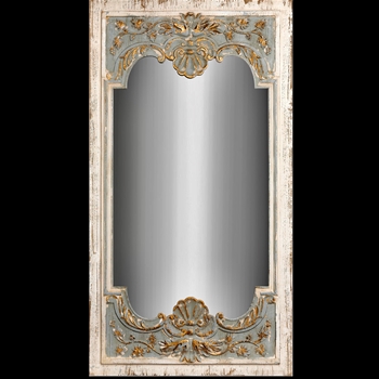 28W/52H Mirror - Coquille Aqua & Gild On Antique White