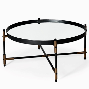 Coffee Table - Marshall Mirrored Tray 32in x15H Black & Bronze