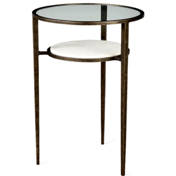 Accent Table - Felicity  16in x23H Glass, Marble Shelf & Bronze Frame