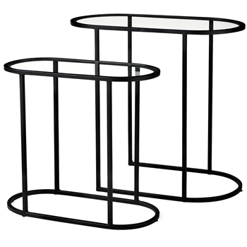 Accent Table - Celine Set of 2  24W/13D/22H Black & Glass Ovals