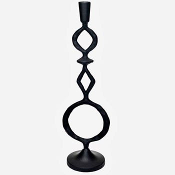 Candlestick - Ancient Script Rings Cast Iron Black Tall 4x5x18in
