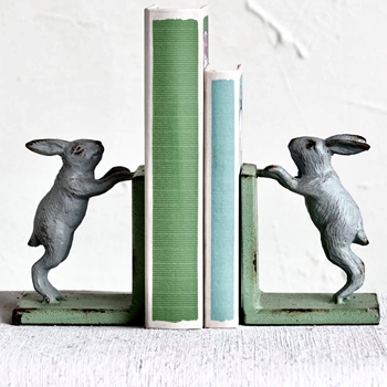 Bookends - Rabbits Vintage Verde Cast Iron 4X3X6in