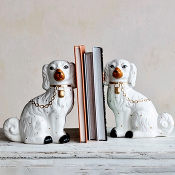 Bookends - Stafordshire Dogs Right or Left Figurines 10x4in White Ceramic Sold Individually