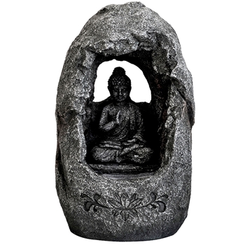 Fountain - Buddha In Rock  Blackened Resin 8W/6D/14H LED Light