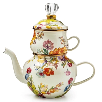 Flower Market White High Tea 4Cup Set Pot, Lid, Mug