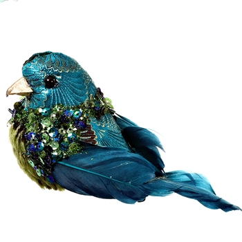 Bird - Sparrow Feather Sequin Clip Teal 4in -BXC414-PC
