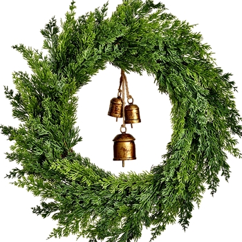 EVW - Wreath Cedar Soft With Gold Bells 22in - XDW466-GR
