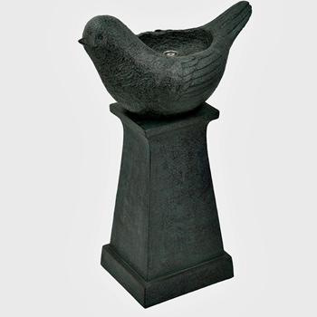 Fountain - Sparrow on Tapered Column  Dark Patina  19x11x29in H