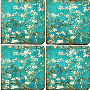 Coaster - Tumbled Marble Set4 - Van Gogh Almond Blossoms