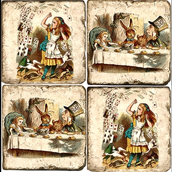 Coaster - Tumbled Marble Set4 - Alice Tea Party & Mad Cards Attack Classics
