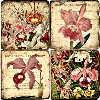 Coaster - Tumbled Marble Set4 - Orchid Studies
