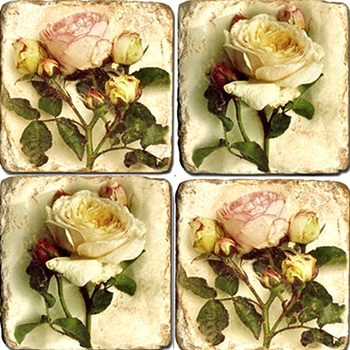 Coaster - Tumbled Marble Set4 - Roses Classic Vintage