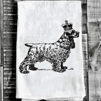 Tea Towel - Crowned Spaniel Dog Flour Sack 27in SQ
