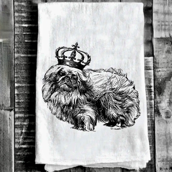 Tea Towel - Crowned Pekingese Dog Flour Sack 27in SQ