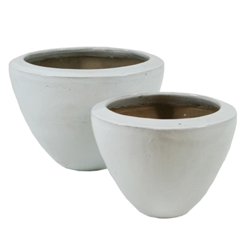 Planter Stoneware Glazed Lotus Low White  - 3 Sizes