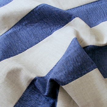 Chenille Stripe - Carnival Blue Off White 5in Vertical Laundered - 56In, Easy care,  43% Rayon, 38% Cotton, 10% Polyester