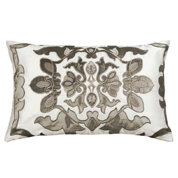 Lili Alessandra - Morocco Silver & White Satin & Velvet Applique Cushion 22W/14H