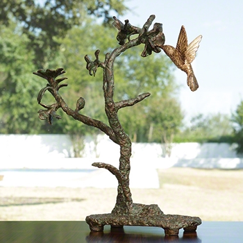 Bird - Hummingbird Stand 13W/4D/15H Cast Bronze Gold & Verdigris