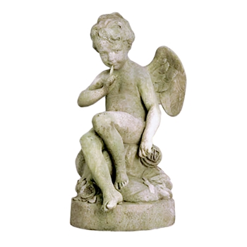 Statuary - Cupid Mischievous 24W/38H White Moss
